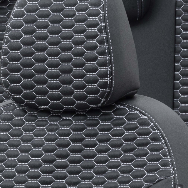 Hyundai Ioniq 2019-Sonrası Özel Üretim Koltuk Kılıfı Tokyo Design Deri Siyah - Beyaz - 5