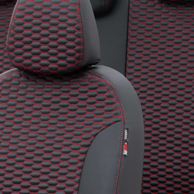 Hyundai Ioniq 2019-Sonrası Özel Üretim Koltuk Kılıfı Tokyo Design Deri Siyah - Kırmızı - 3