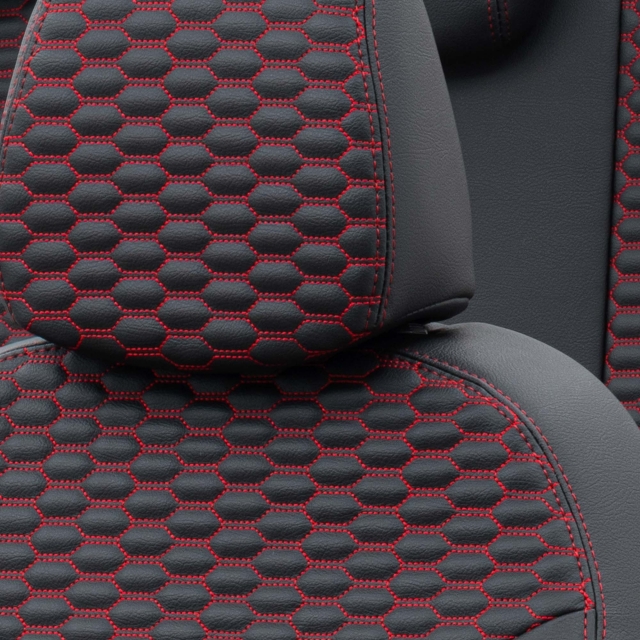 Hyundai Ioniq 2019-Sonrası Özel Üretim Koltuk Kılıfı Tokyo Design Deri Siyah - Kırmızı - 5