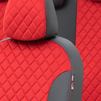 Otom Mercedes C Serisi 2014-Sonrası W205 Özel Üretim Koltuk Kılıfı Madrid Design Tay Tüyü Kırmızı - Siyah - Thumbnail