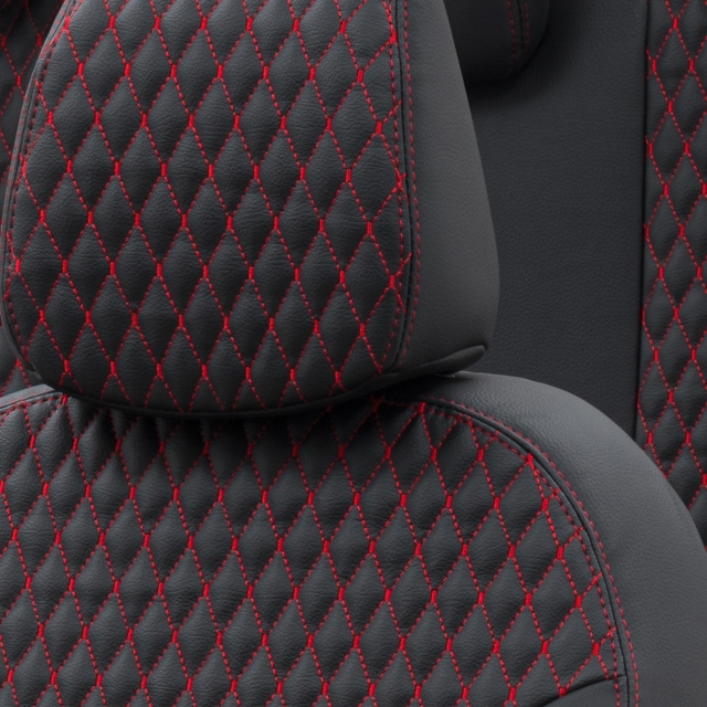 Mercedes EQC 2019-Sonrası Özel Üretim Koltuk Kılıfı Amsterdam Design Deri Siyah - Kırmızı - 5