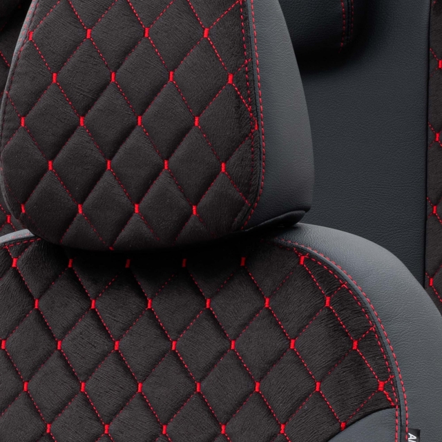Mercedes EQC 2019-Sonrası Özel Üretim Koltuk Kılıfı Madrid Design Tay Tüyü Siyah - Kırmızı - 5