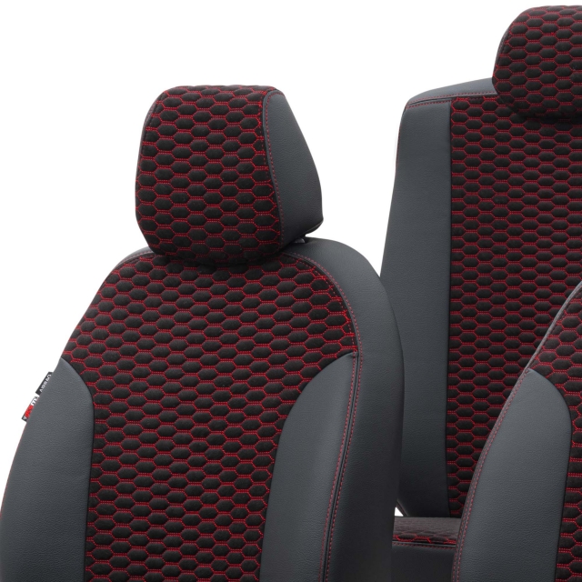 Mercedes EQC 2019-Sonrası Özel Üretim Koltuk Kılıfı Tokyo Design Tay Tüyü Siyah - Kırmızı - 4