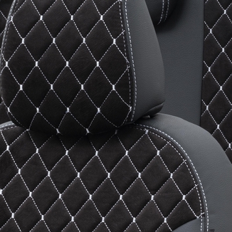 Otom Nissan Navara 2015-Sonrası Özel Üretim Koltuk Kılıfı Madrid Design Tay Tüyü Siyah - Beyaz - Thumbnail