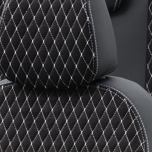 Otom Nissan Qashqai 2014-Sonrası Özel Üretim Koltuk Kılıfı Amsterdam Design Tay Tüyü Siyah - Beyaz - 5