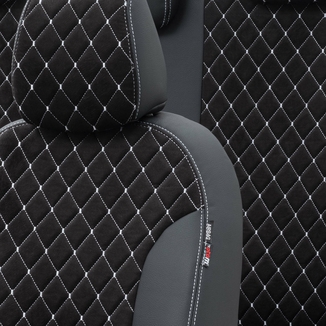 Otom Nissan Qashqai 2014-Sonrası Özel Üretim Koltuk Kılıfı Madrid Design Tay Tüyü Siyah - Beyaz - Thumbnail