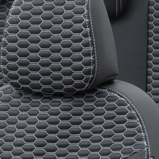Otom Opel Vivaro 2015-Sonrası 2+1 (3 Kişi) Özel Üretim Koltuk Kılıfı Tokyo Design Deri Siyah - Beyaz - Thumbnail