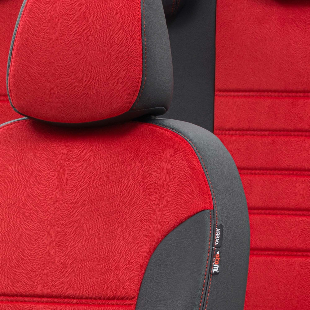 Otom Audi A1 2011-2016 Özel Üretim Koltuk Kılıfı London Design Kırmızı - Siyah - 3