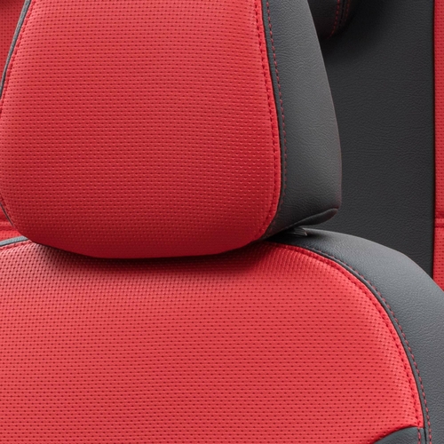 Otom Audi A4 2015-Sonrası Özel Üretim Koltuk Kılıfı New York Design Kırmızı - Siyah - Thumbnail