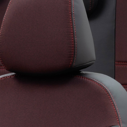 Otom Audi A4 2015-Sonrası Özel Üretim Koltuk Kılıfı Paris Design Kırmızı - Siyah - Thumbnail
