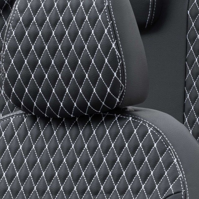 Otom Audi Q7 2005-2015 Özel Üretim Koltuk Kılıfı Amsterdam Design Deri Siyah - Beyaz - 5