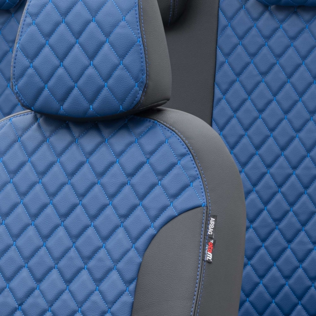Otom Audi Q7 2005-2015 Özel Üretim Koltuk Kılıfı Madrid Design Deri Mavi - Siyah - 3
