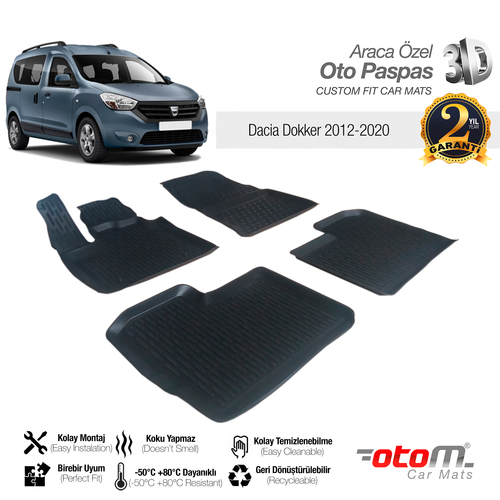 Otom Dacia Dokker 2012-2020 Araca Özel 3D Havuzlu Paspas - Thumbnail