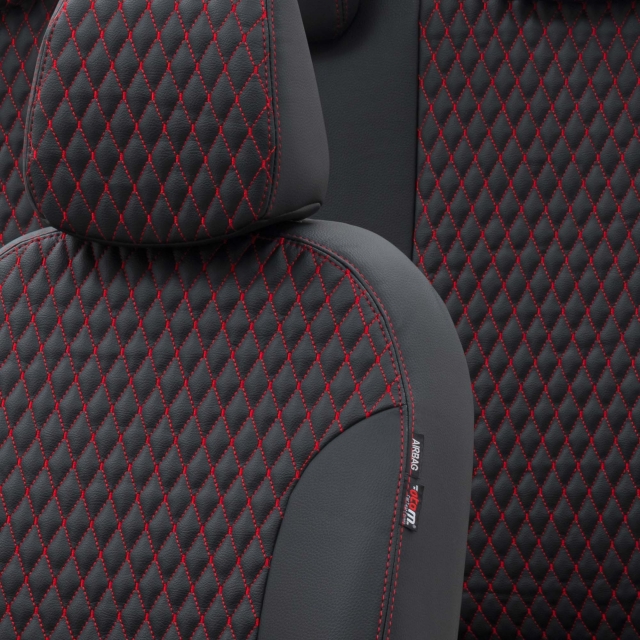 Otom Dacia Sandero 2021-Sonrası Özel Üretim Koltuk Kılıfı Amsterdam Design Deri Siyah - Kırmızı - 3