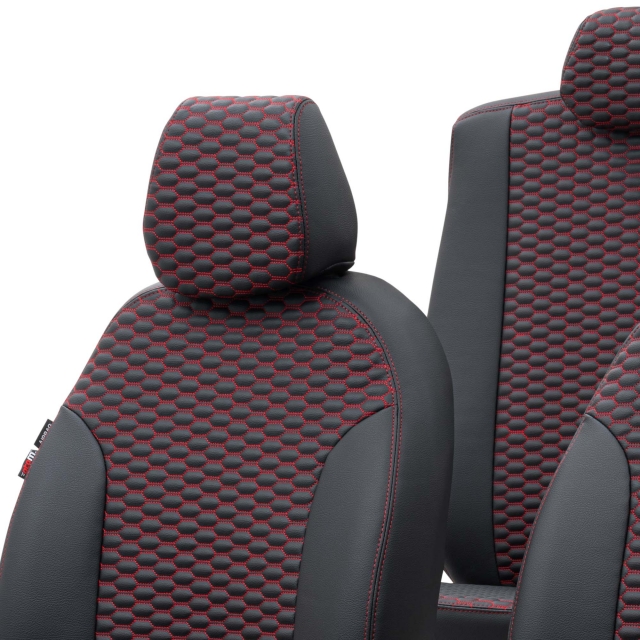 Otom Dacia Sandero 2021-Sonrası Özel Üretim Koltuk Kılıfı Tokyo Design Deri Siyah - Kırmızı - 4