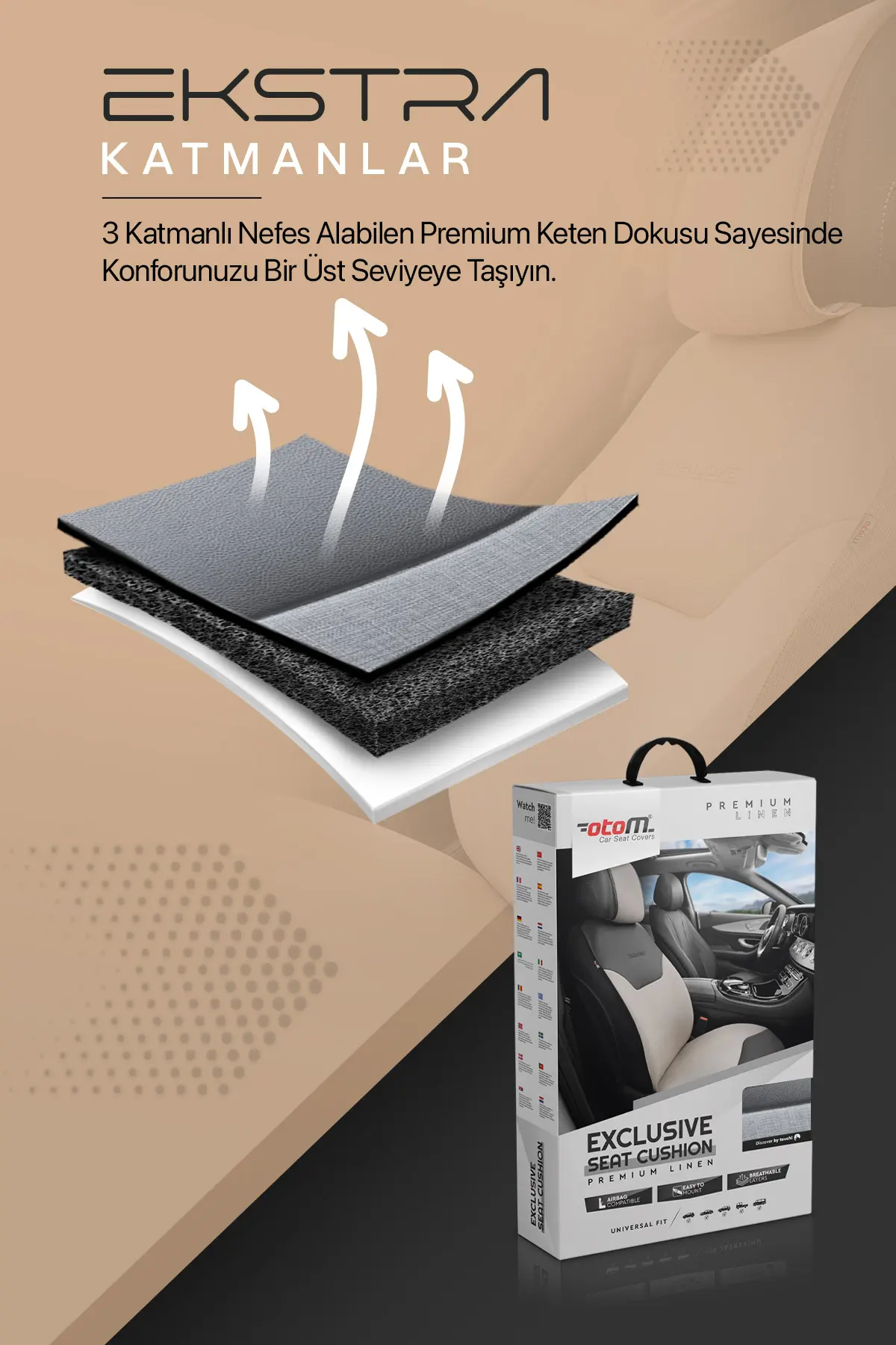 Otom Exclusive Koruyucu Oto Koltuk Minderi Premium Keten - 4