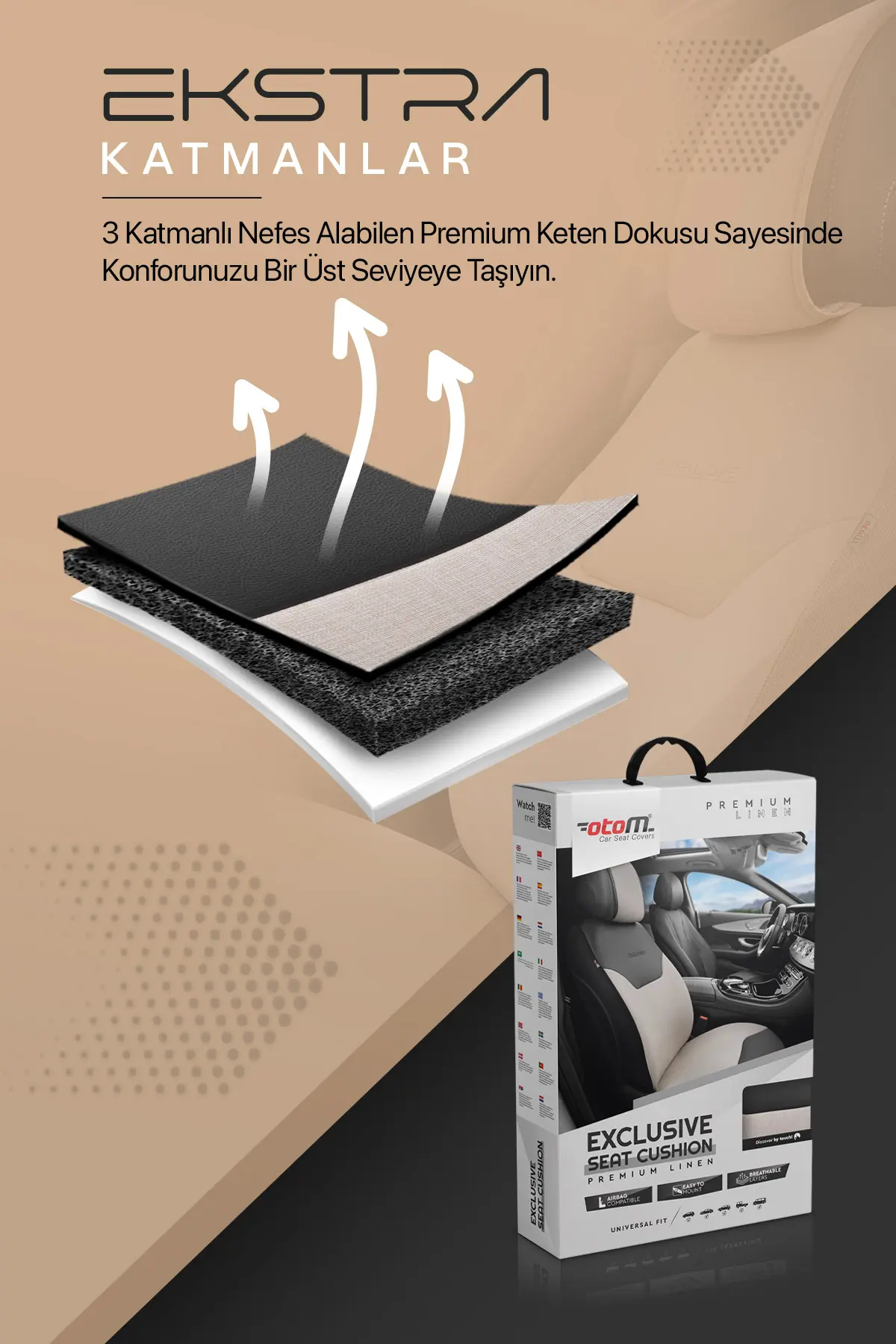 Otom Exclusive Koruyucu Oto Koltuk Minderi Premium Keten - 8