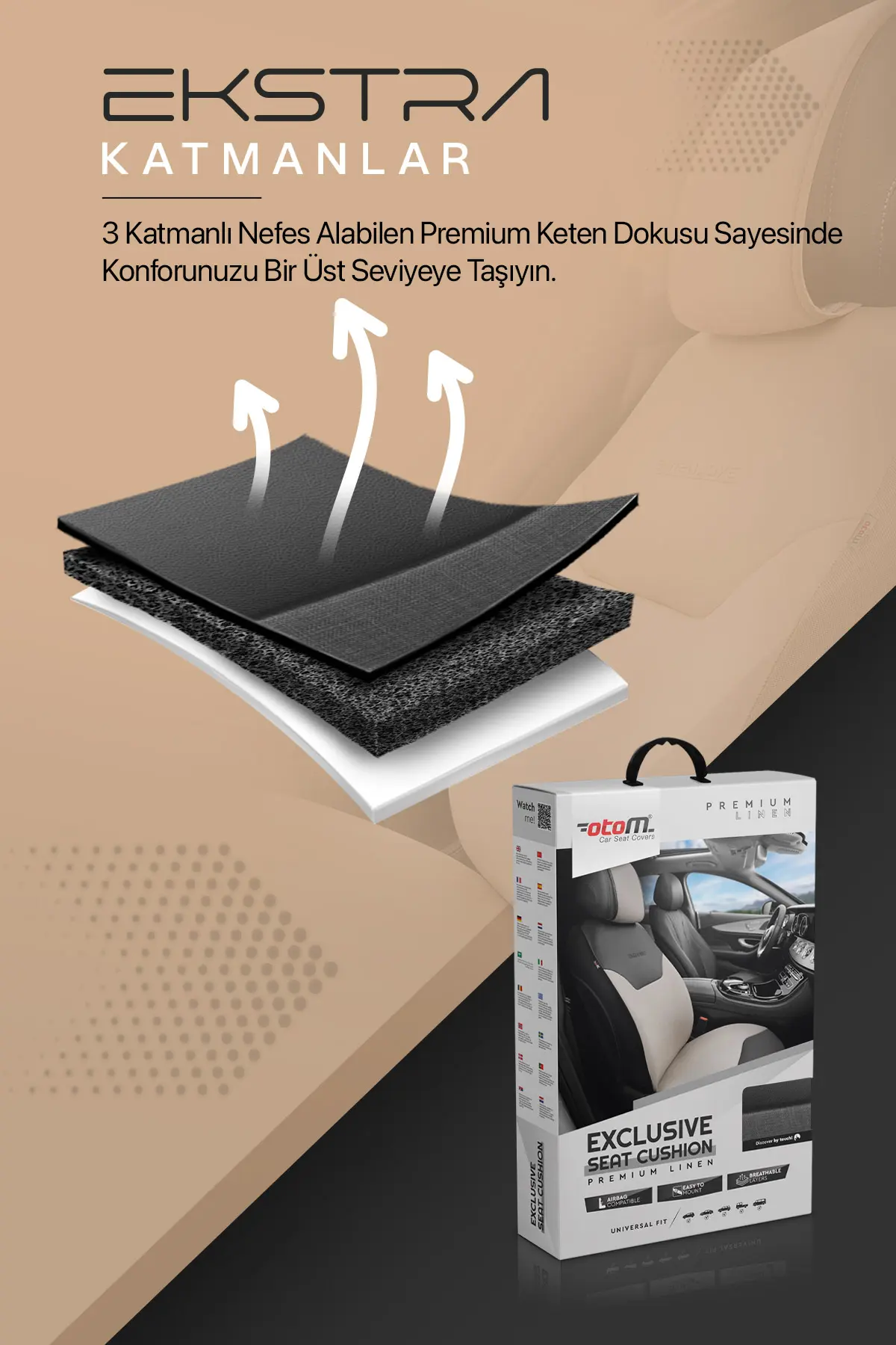 Otom Exclusive Koruyucu Oto Koltuk Minderi Premium Keten - 12