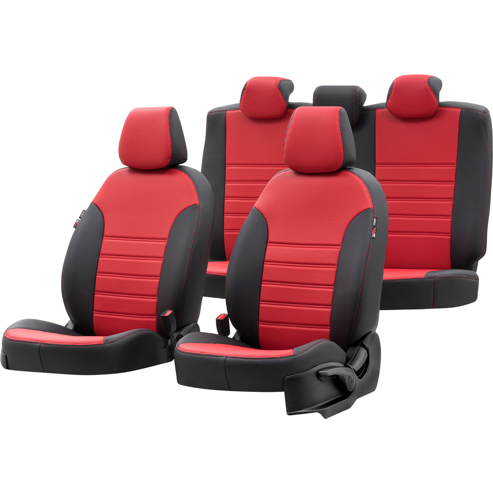 Otom Fiat Egea 2015-Sonrası Özel Üretim Koltuk Kılıfı New York Design Kırmızı - Siyah - 1