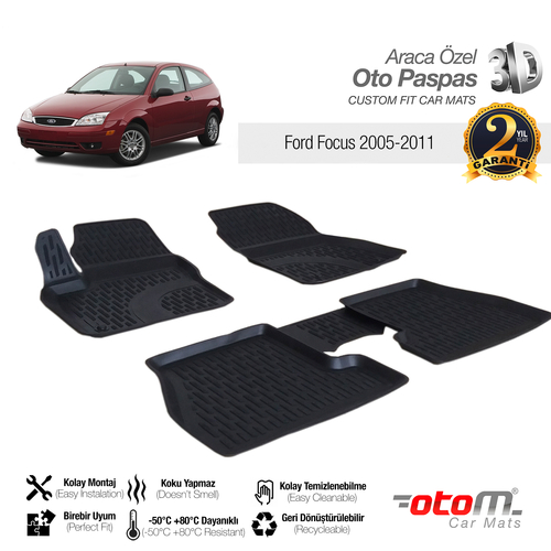 Otom Ford Focus 2 2005-2011 Araca Özel 3D Havuzlu Paspas - Thumbnail