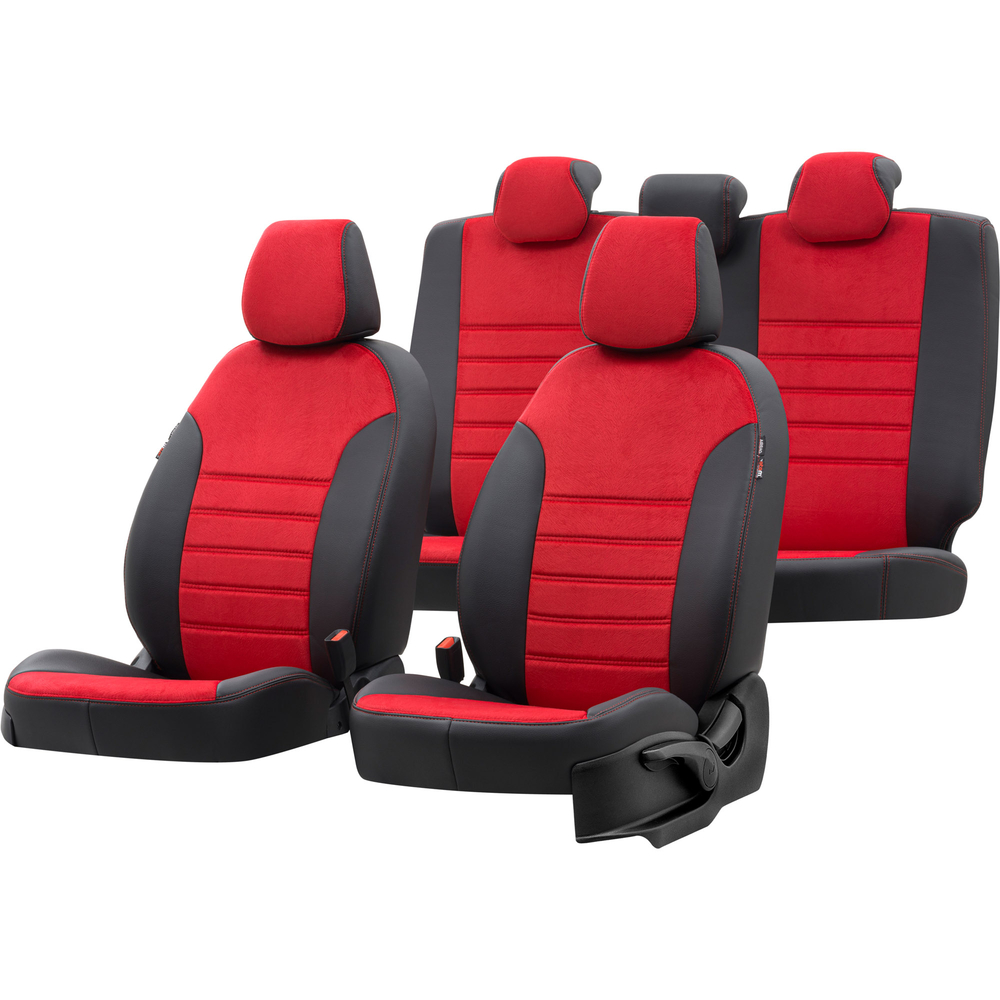 Otom Ford Tourneo Courier 2014-Sonrası Özel Üretim Koltuk Kılıfı London Design Kırmızı - Siyah - 1