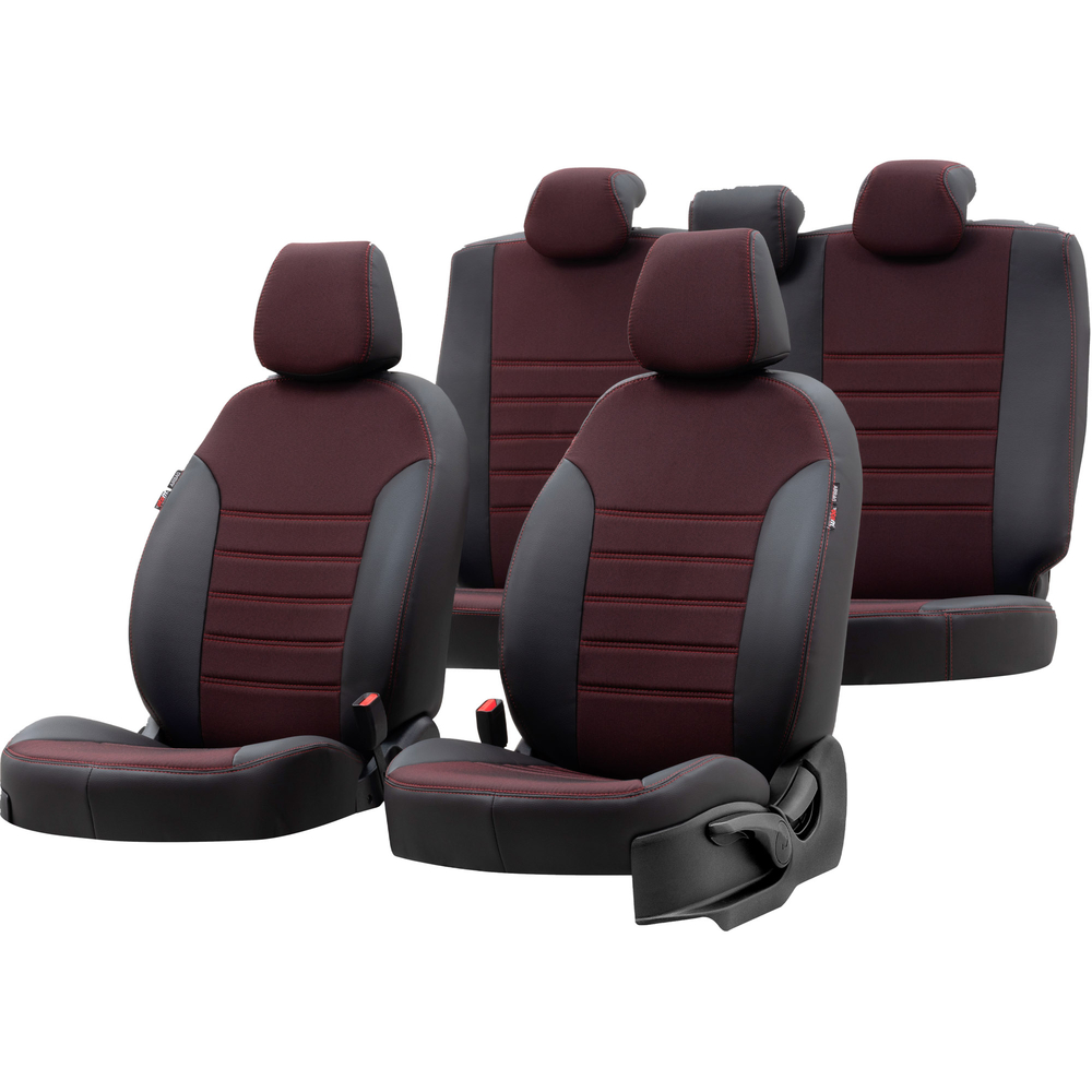 Otom Ford Tourneo Courier 2014-Sonrası Özel Üretim Koltuk Kılıfı Paris Design Kırmızı - Siyah - 1