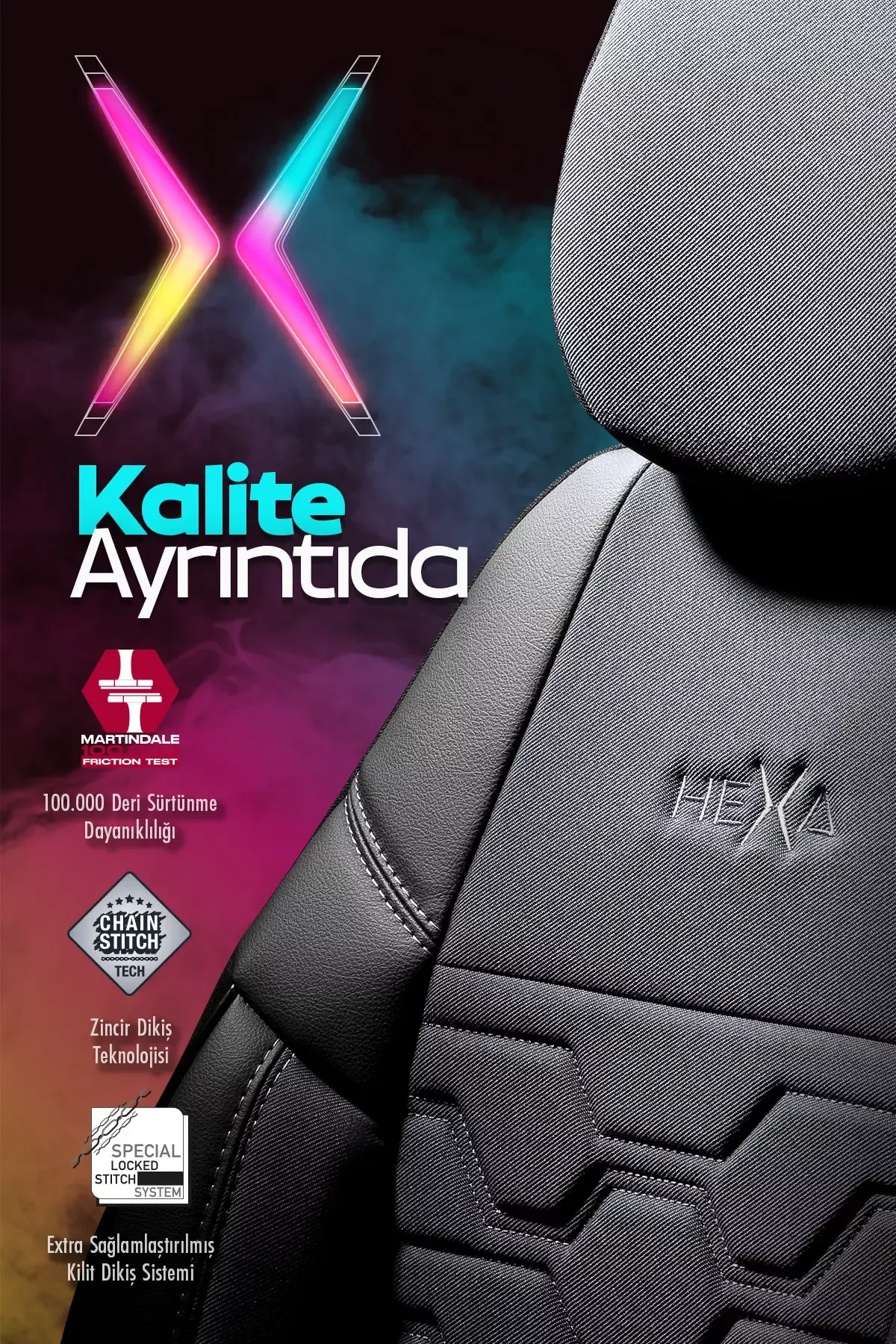 Otom Yeni Hexa Design Stitch Tech Oto Koltuk Kılıfı Tam Set - 52