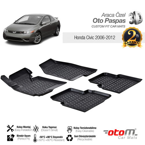 Otom Honda Civic 2006-2012 Araca Özel 3D Havuzlu Paspas - Thumbnail