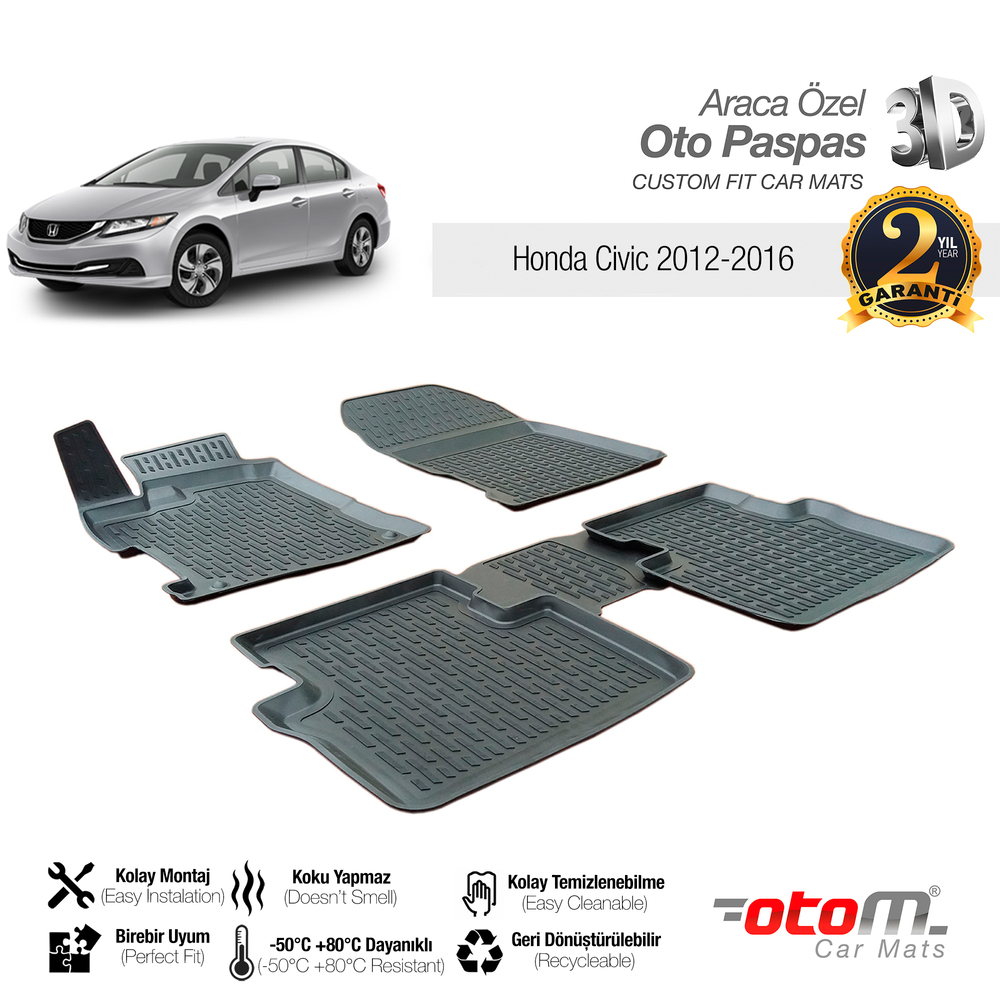 Otom Honda Civic 20122016 Araca Özel 3D Havuzlu Paspas 20122016 Otom