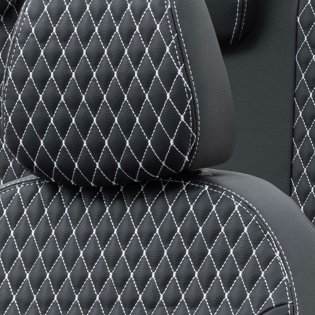 Otom Hyundai i10 2020-Sonrası Özel Üretim Koltuk Kılıfı Amsterdam Design Deri Siyah - Beyaz - 5