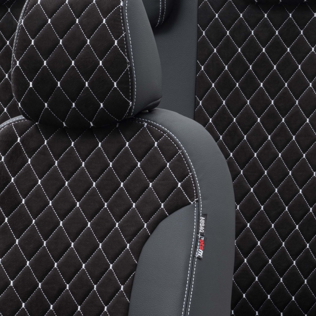 Otom Hyundai i20 2020-Sonrası Özel Üretim Koltuk Kılıfı Madrid Design Tay Tüyü Siyah - Beyaz - 3