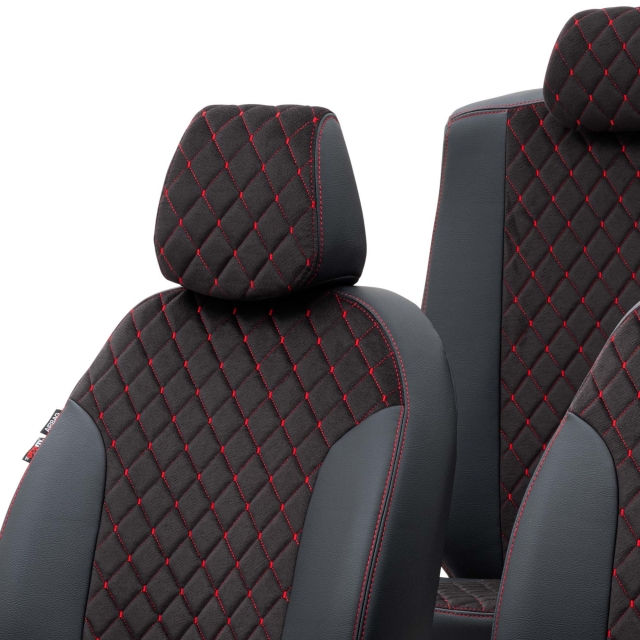 Otom Nissan X-Trail 2007-2014 Özel Üretim Koltuk Kılıfı Madrid Design Tay Tüyü Siyah - Kırmızı - 4