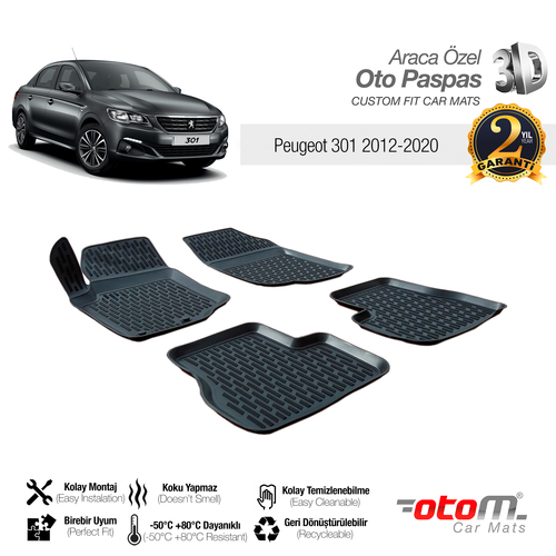 Otom Peugeot 301 2012-2020 Araca Özel 3D Havuzlu Paspas - Thumbnail