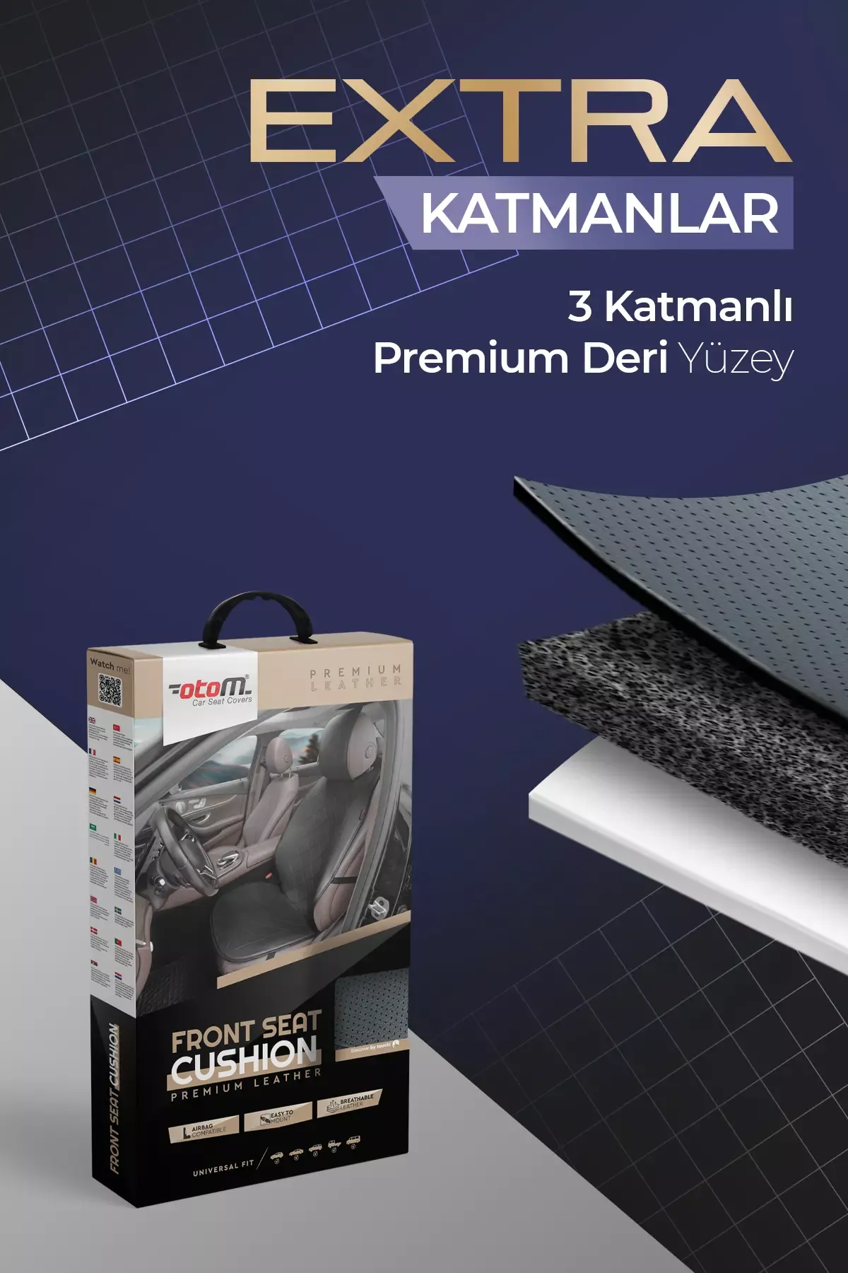 Otom Premium Koruyucu Oto Koltuk Minderi Yüksek Kalite Deri - 5