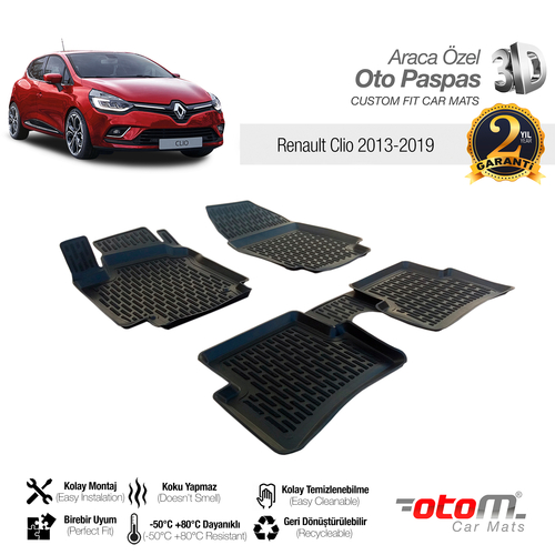 Otom Renault Clio 4 2013-2019 Araca Özel 3D Havuzlu Paspas - Thumbnail