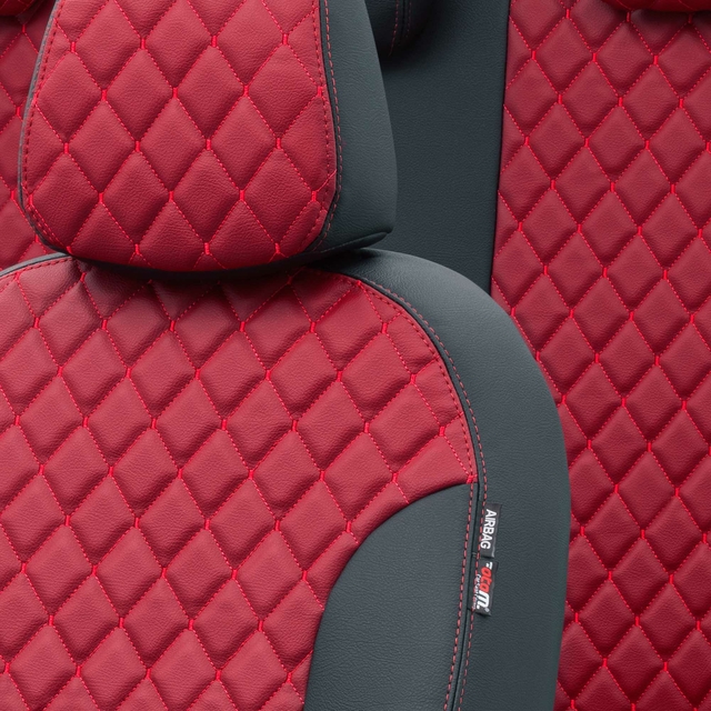 Otom Seat Alhambra 1996-2010 Özel Üretim Koltuk Kılıfı Madrid Design Deri Kırmızı - Siyah - 3