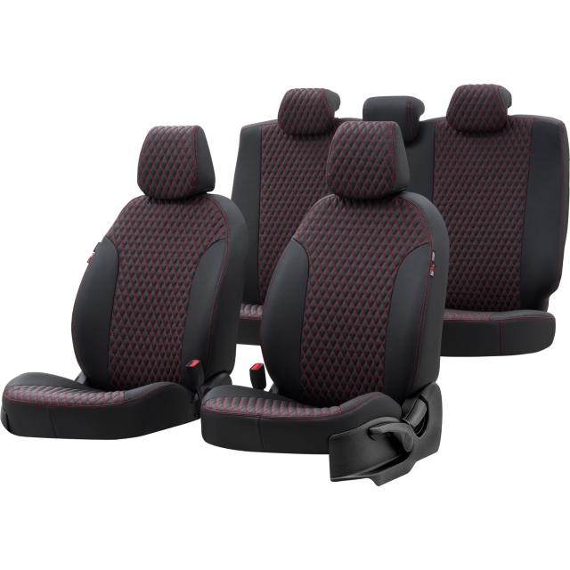 Otom Seat Ateca 2016-Sonrası Özel Üretim Koltuk Kılıfı Amsterdam Design Deri Siyah - Kırmızı - 1