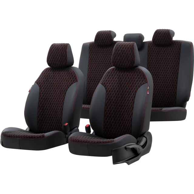 Otom Seat Ateca 2016-Sonrası Özel Üretim Koltuk Kılıfı Amsterdam Design Tay Tüyü Siyah - Kırmızı - 1