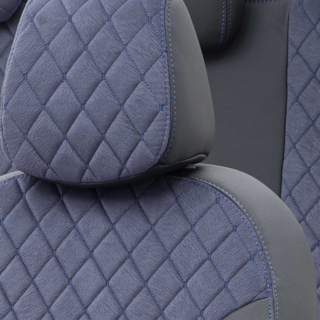 Otom Seat Ateca 2016-Sonrası Özel Üretim Koltuk Kılıfı Madrid Design Tay Tüyü Mavi - Siyah - 5