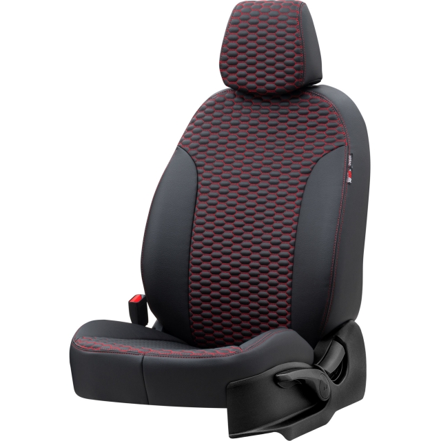 Otom Seat Ateca 2016-Sonrası Özel Üretim Koltuk Kılıfı Tokyo Design Deri Siyah - Kırmızı - 2