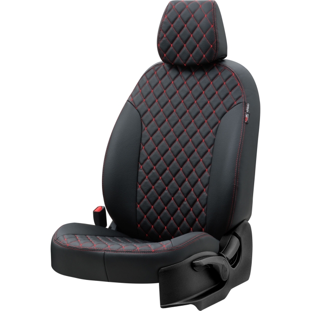 Otom Seat Exeo 2008-2013 Özel Üretim Koltuk Kılıfı Madrid Design Deri Siyah - Kırmızı - 2