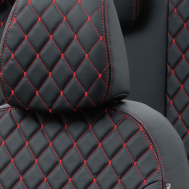 Otom Seat Exeo 2008-2013 Özel Üretim Koltuk Kılıfı Madrid Design Deri Siyah - Kırmızı - 5