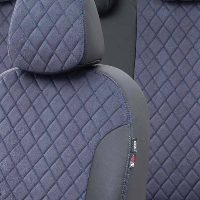 Otom Seat Exeo 2008-2013 Özel Üretim Koltuk Kılıfı Madrid Design Tay Tüyü Mavi - Siyah - 3