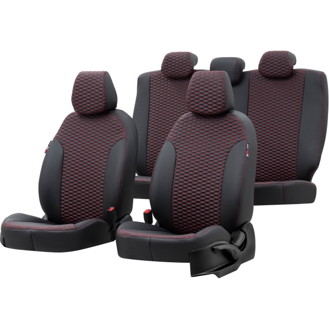 Otom Seat Exeo 2008-2013 Özel Üretim Koltuk Kılıfı Tokyo Design Deri Siyah - Kırmızı - 1