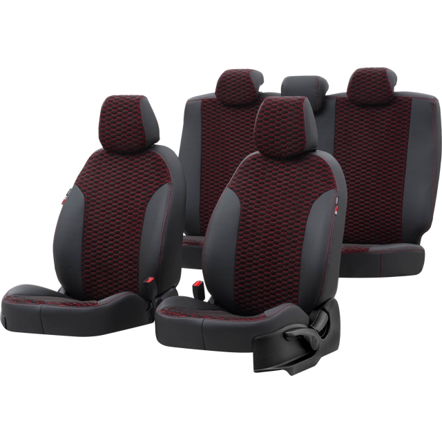 Otom Seat Exeo 2008-2013 Özel Üretim Koltuk Kılıfı Tokyo Design Tay Tüyü Siyah - Kırmızı - 1