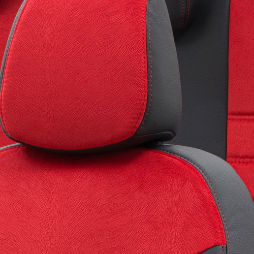 Otom Seat Ibiza 2003-2008 Özel Üretim Koltuk Kılıfı London Design Kırmızı - Siyah - Thumbnail