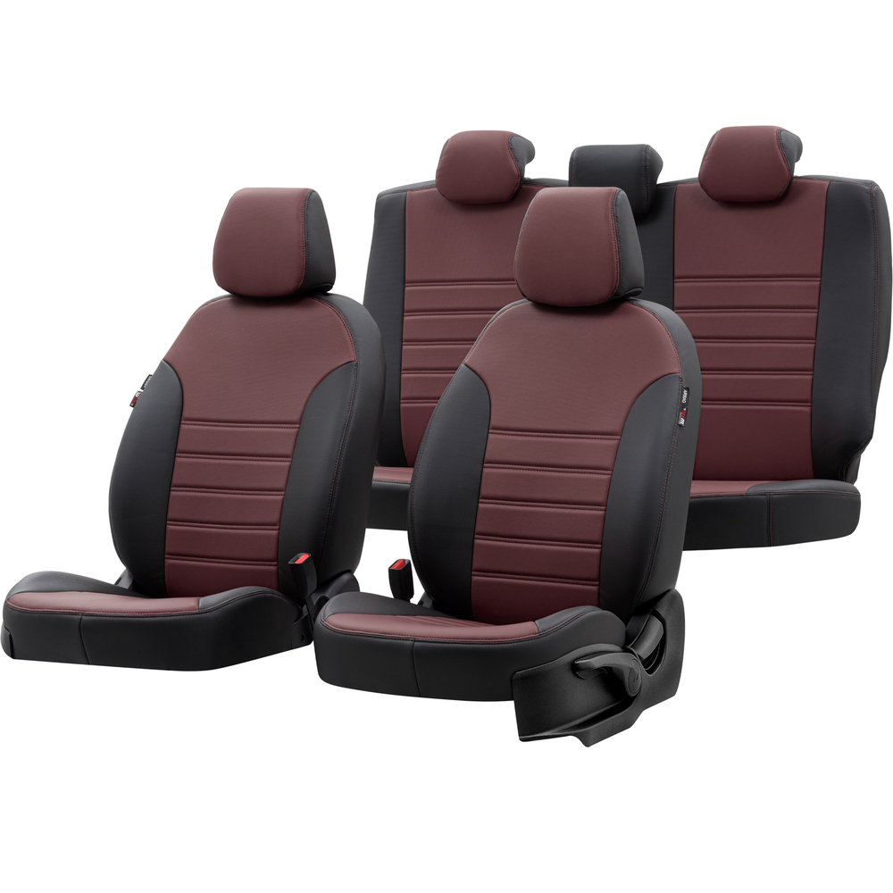 Otom Seat Ibiza 2009-2017 Özel Üretim Koltuk Kılıfı İstanbul Design Bordo - Siyah - 1