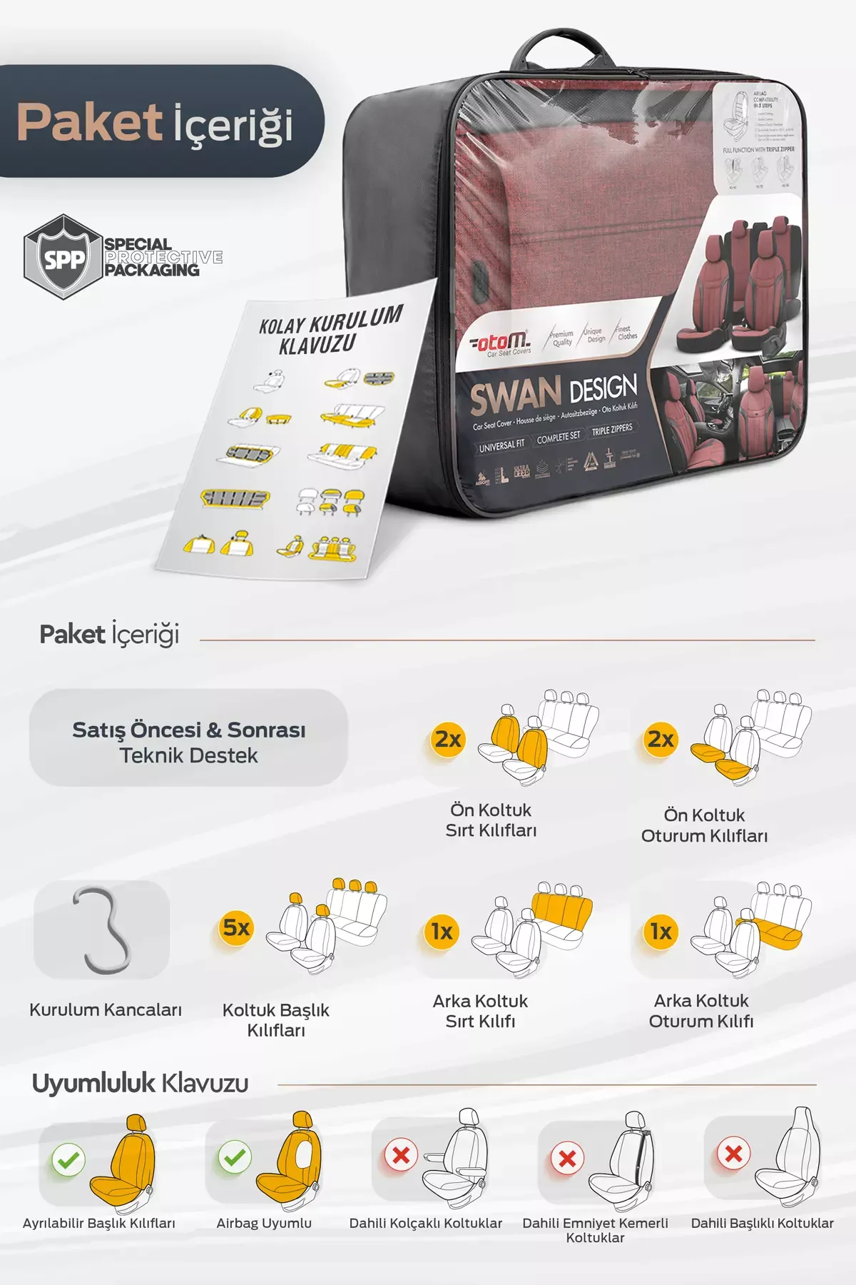 Otom Swan Design Universal Oto Koltuk Kılıfı - 17