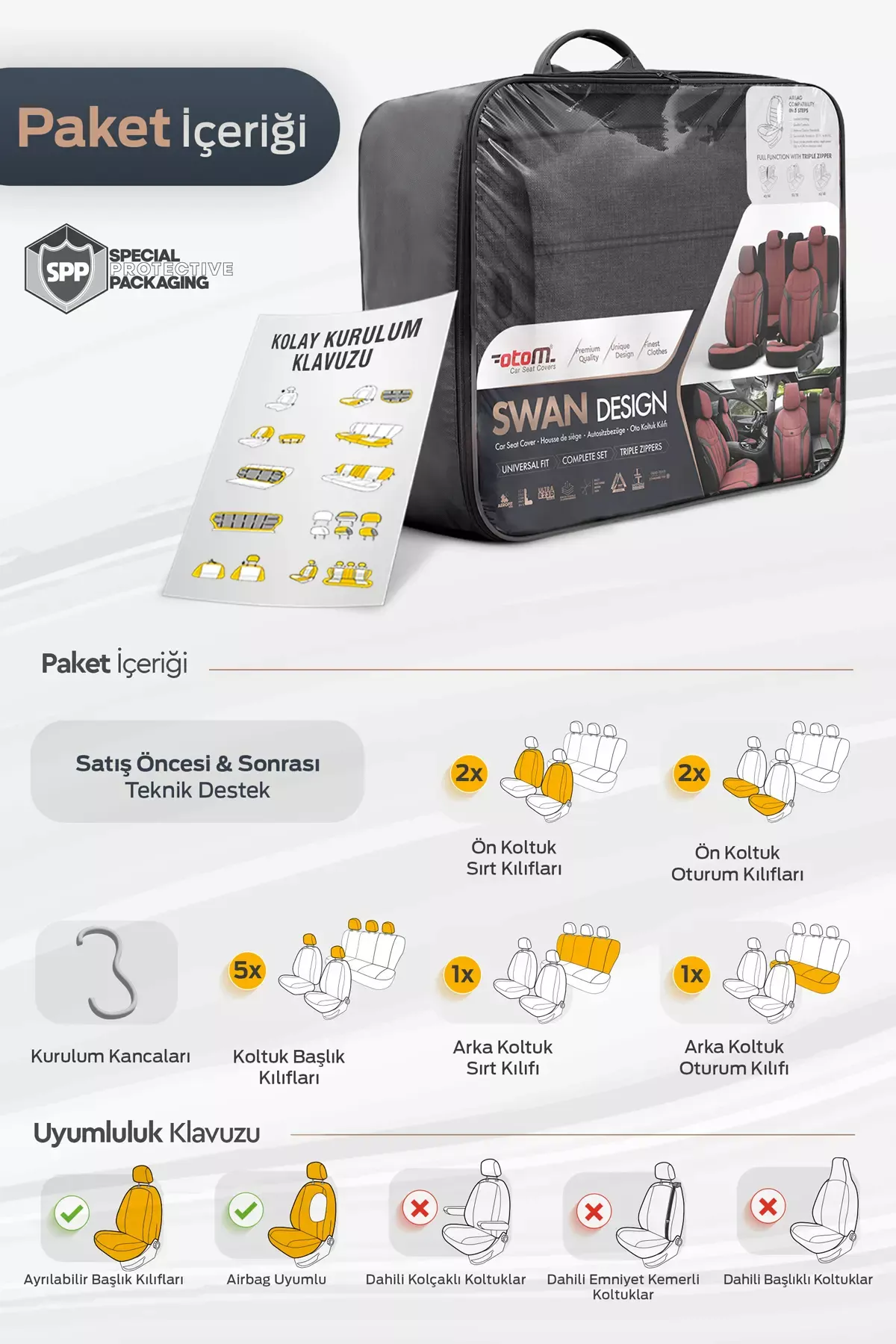 Otom Swan Design Universal Oto Koltuk Kılıfı - 25