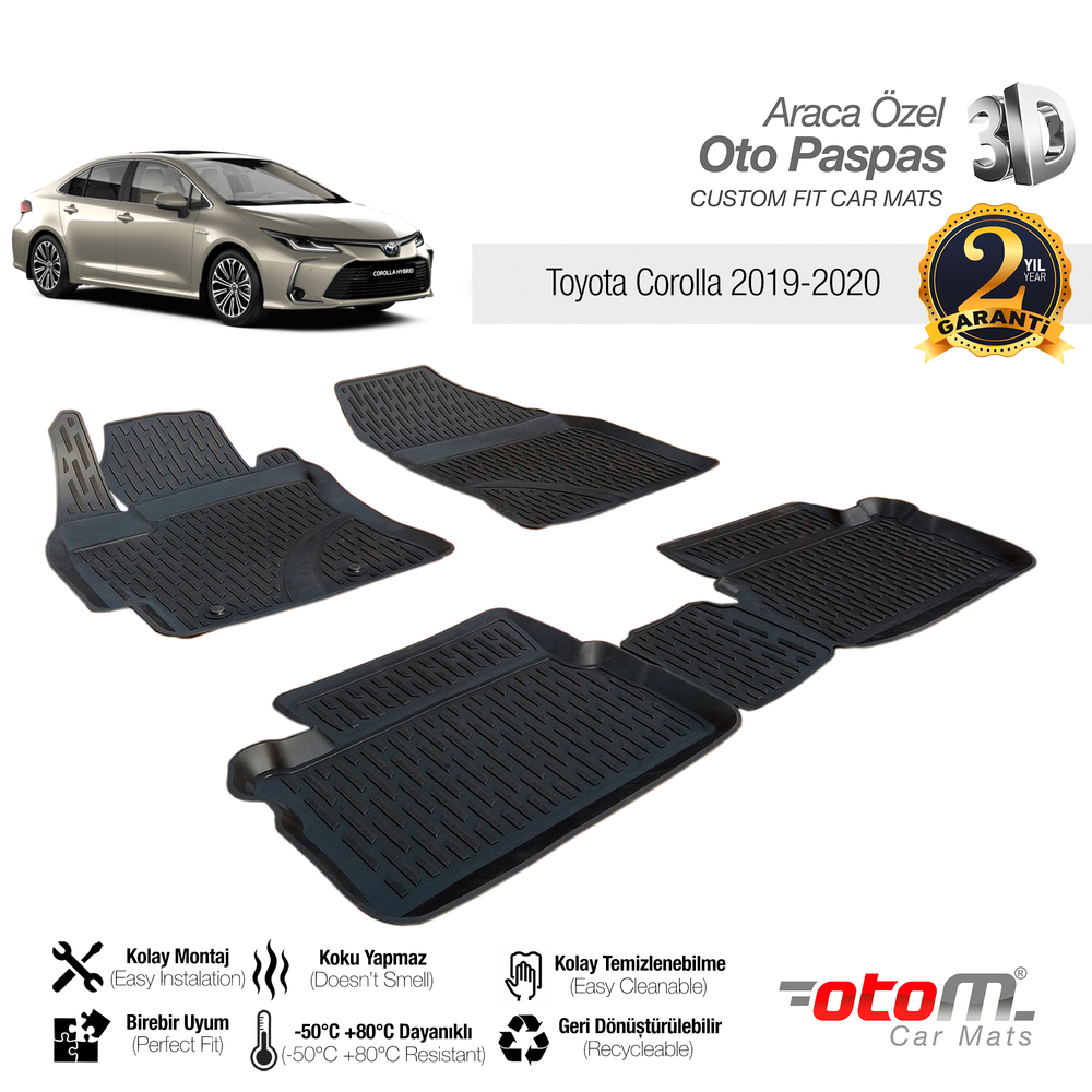 Otom Toyota Corolla 2019-2020 Araca Özel 3D Havuzlu Paspas